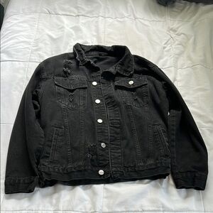 Black Denim Jacket with Distressed Details